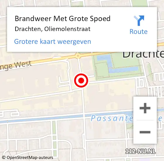 Locatie op kaart van de 112 melding: Brandweer Met Grote Spoed Naar Drachten, Oliemolenstraat op 1 augustus 2022 16:39