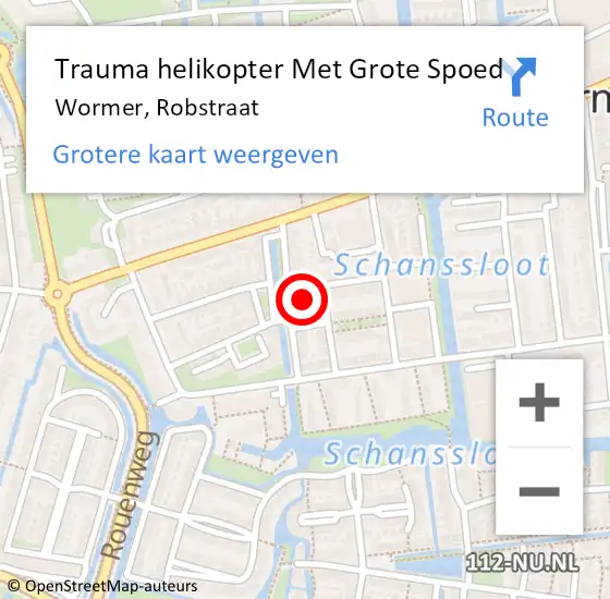 Locatie op kaart van de 112 melding: Trauma helikopter Met Grote Spoed Naar Wormer, Robstraat op 1 augustus 2022 16:50