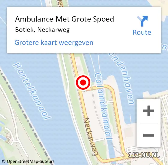 Locatie op kaart van de 112 melding: Ambulance Met Grote Spoed Naar Botlek, Neckarweg op 1 augustus 2022 17:06