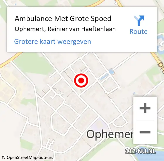 Locatie op kaart van de 112 melding: Ambulance Met Grote Spoed Naar Ophemert, Reinier van Haeftenlaan op 1 augustus 2022 17:13