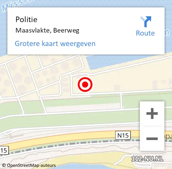 Locatie op kaart van de 112 melding: Politie Maasvlakte, Beerweg op 1 augustus 2022 17:46