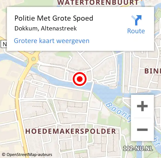 Locatie op kaart van de 112 melding: Politie Met Grote Spoed Naar Dokkum, Altenastreek op 1 augustus 2022 18:01