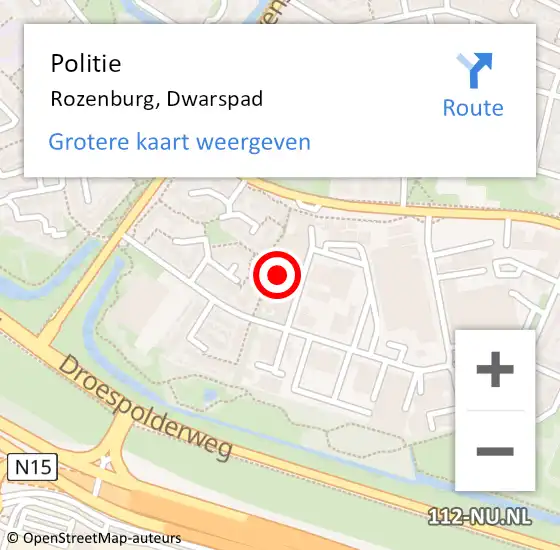 Locatie op kaart van de 112 melding: Politie Rozenburg, Dwarspad op 1 augustus 2022 18:16