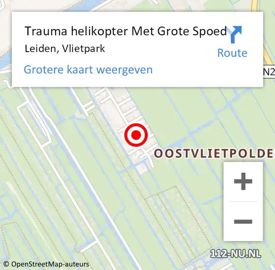 Locatie op kaart van de 112 melding: Trauma helikopter Met Grote Spoed Naar Leiden, Vlietpark op 1 augustus 2022 18:29