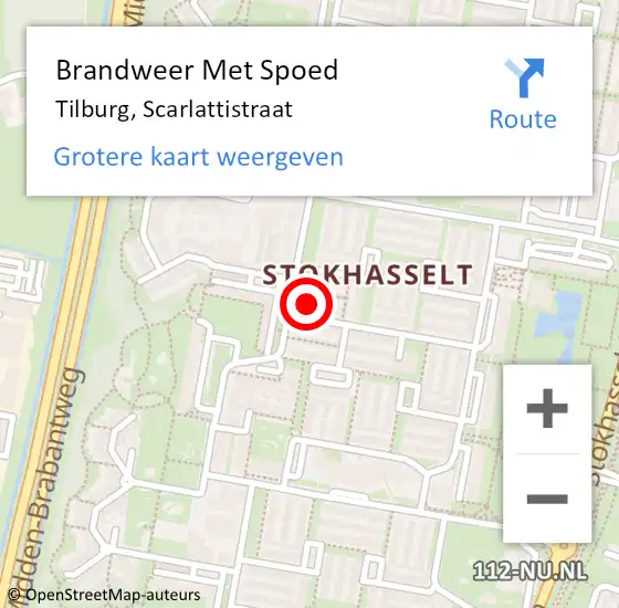 Locatie op kaart van de 112 melding: Brandweer Met Spoed Naar Tilburg, Scarlattistraat op 1 augustus 2022 18:55