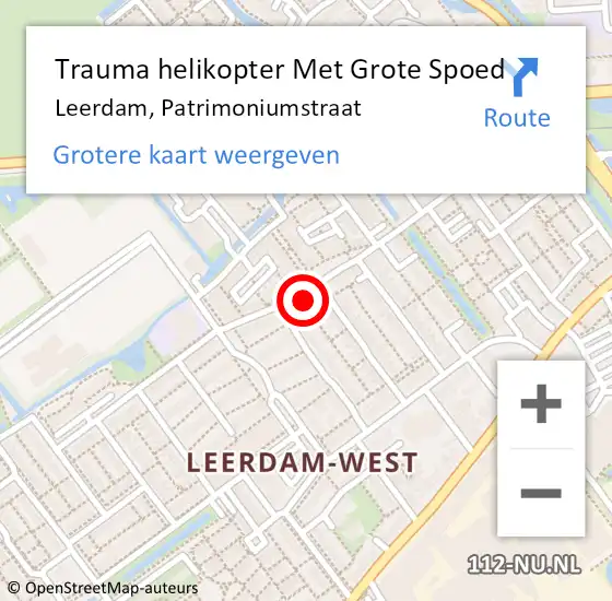 Locatie op kaart van de 112 melding: Trauma helikopter Met Grote Spoed Naar Leerdam, Patrimoniumstraat op 1 augustus 2022 18:59