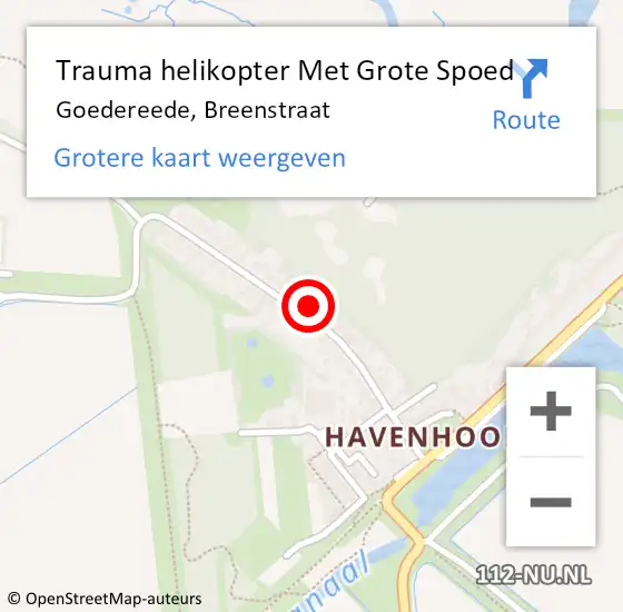 Locatie op kaart van de 112 melding: Trauma helikopter Met Grote Spoed Naar Goedereede, Breenstraat op 1 augustus 2022 19:06