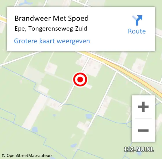 Locatie op kaart van de 112 melding: Brandweer Met Spoed Naar Epe, Tongerenseweg-Zuid op 1 augustus 2022 19:14