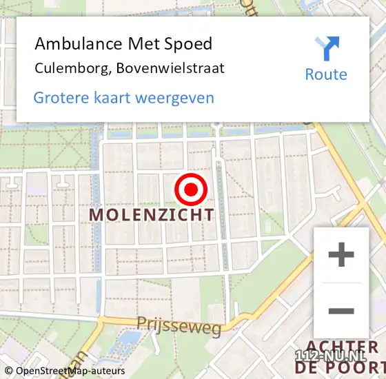 Locatie op kaart van de 112 melding: Ambulance Met Spoed Naar Culemborg, Bovenwielstraat op 1 augustus 2022 19:56