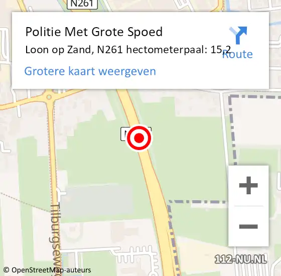Locatie op kaart van de 112 melding: Politie Met Grote Spoed Naar Loon op Zand, N261 hectometerpaal: 15,2 op 1 augustus 2022 21:04