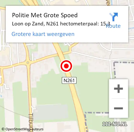 Locatie op kaart van de 112 melding: Politie Met Grote Spoed Naar Loon op Zand, N261 hectometerpaal: 15,3 op 1 augustus 2022 21:05