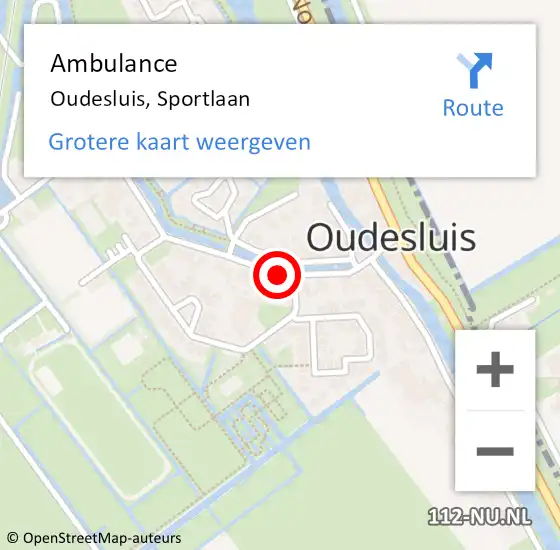 Locatie op kaart van de 112 melding: Ambulance Oudesluis, Sportlaan op 1 augustus 2022 21:14