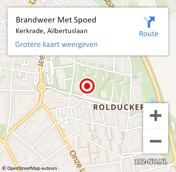 Locatie op kaart van de 112 melding: Brandweer Met Spoed Naar Kerkrade, Ailbertuslaan op 1 augustus 2022 21:21