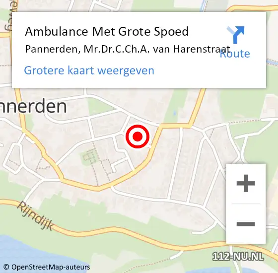 Locatie op kaart van de 112 melding: Ambulance Met Grote Spoed Naar Pannerden, Mr.Dr.C.Ch.A. van Harenstraat op 1 augustus 2022 21:53