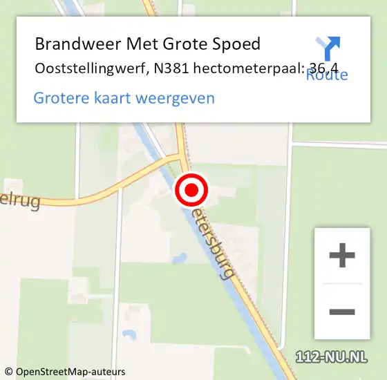 Locatie op kaart van de 112 melding: Brandweer Met Grote Spoed Naar Ooststellingwerf, N381 hectometerpaal: 36,4 op 1 augustus 2022 22:10