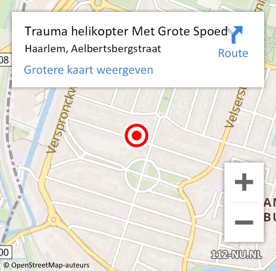 Locatie op kaart van de 112 melding: Trauma helikopter Met Grote Spoed Naar Haarlem, Aelbertsbergstraat op 1 augustus 2022 22:31