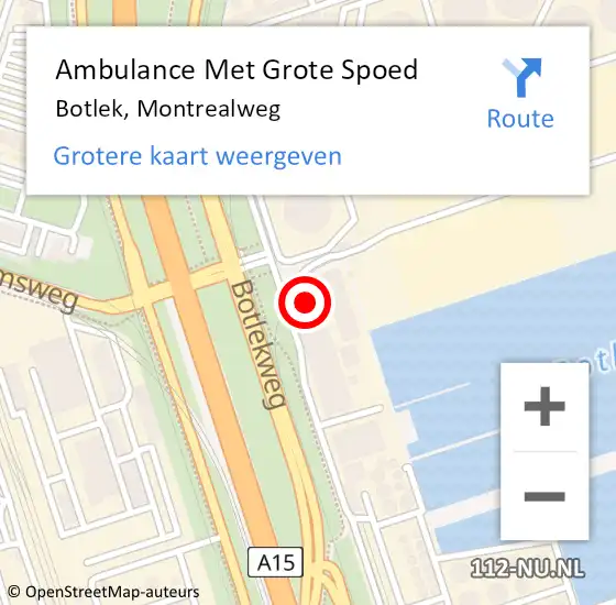 Locatie op kaart van de 112 melding: Ambulance Met Grote Spoed Naar Botlek, Montrealweg op 1 augustus 2022 22:39