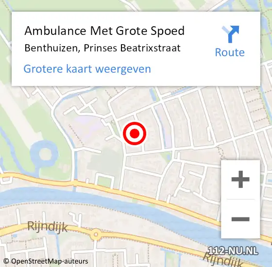 Locatie op kaart van de 112 melding: Ambulance Met Grote Spoed Naar Benthuizen, Prinses Beatrixstraat op 1 augustus 2022 22:54