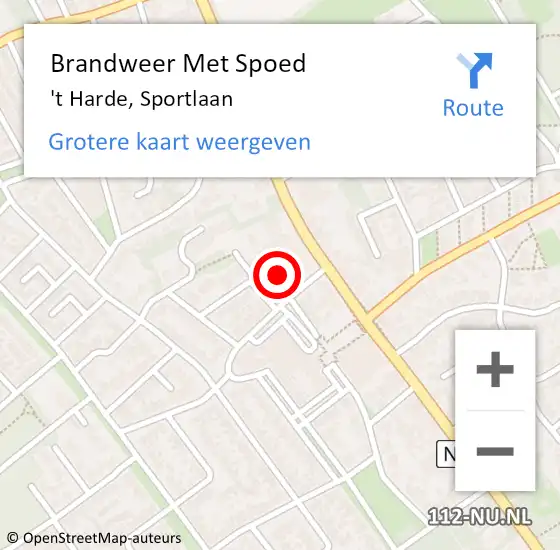 Locatie op kaart van de 112 melding: Brandweer Met Spoed Naar 't Harde, Sportlaan op 1 augustus 2022 23:35