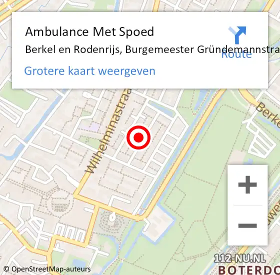 Locatie op kaart van de 112 melding: Ambulance Met Spoed Naar Berkel en Rodenrijs, Burgemeester Gründemannstraat op 1 augustus 2022 23:37