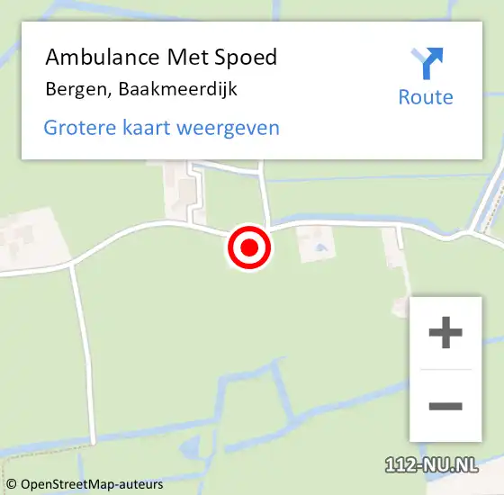 Locatie op kaart van de 112 melding: Ambulance Met Spoed Naar Bergen, Baakmeerdijk op 1 augustus 2022 23:43