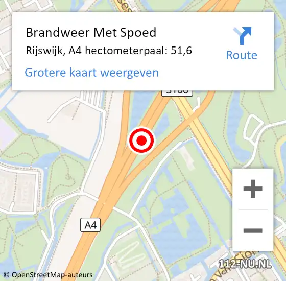 Locatie op kaart van de 112 melding: Brandweer Met Spoed Naar Rijswijk, A4 hectometerpaal: 51,6 op 1 augustus 2022 23:48