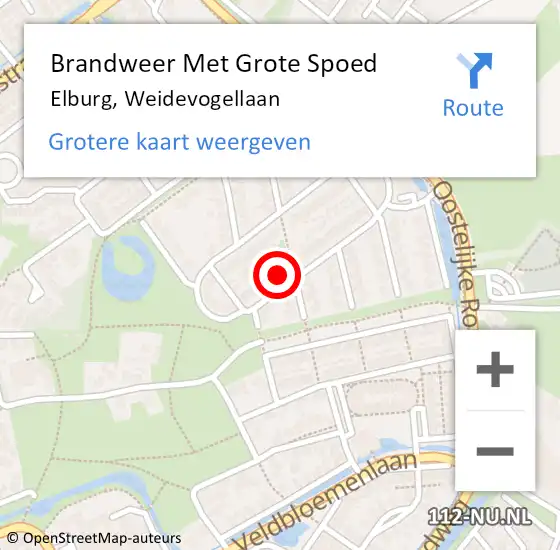 Locatie op kaart van de 112 melding: Brandweer Met Grote Spoed Naar Elburg, Weidevogellaan op 2 augustus 2022 01:20