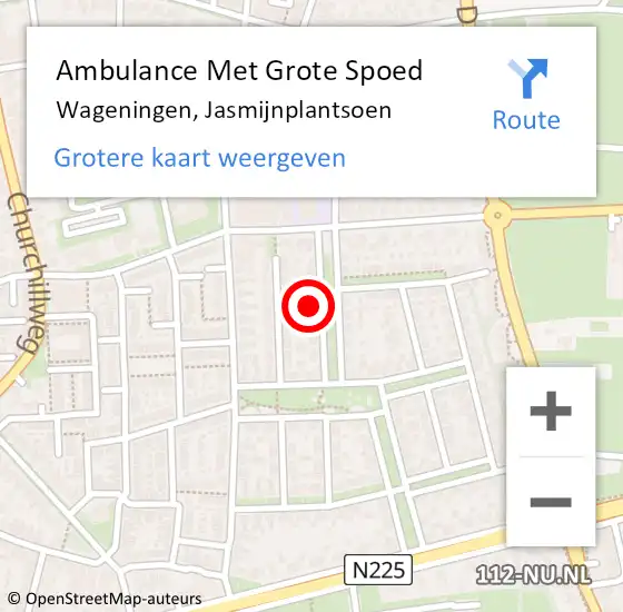 Locatie op kaart van de 112 melding: Ambulance Met Grote Spoed Naar Wageningen, Jasmijnplantsoen op 2 augustus 2022 01:21