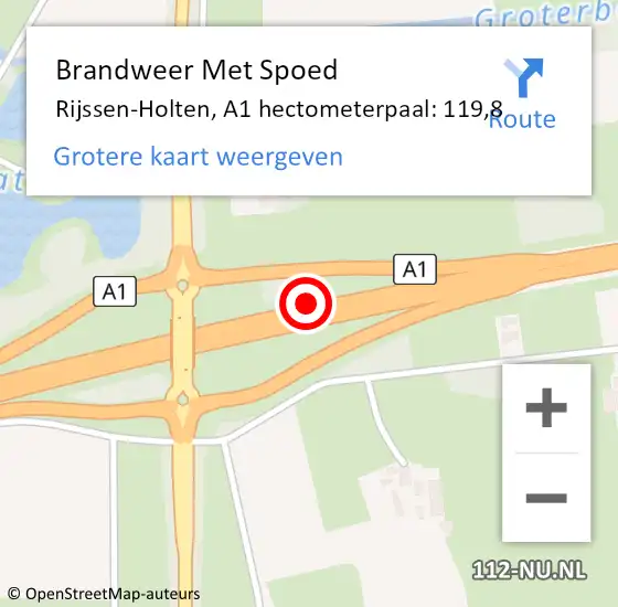 Locatie op kaart van de 112 melding: Brandweer Met Spoed Naar Rijssen-Holten, A1 hectometerpaal: 119,8 op 2 augustus 2022 01:44