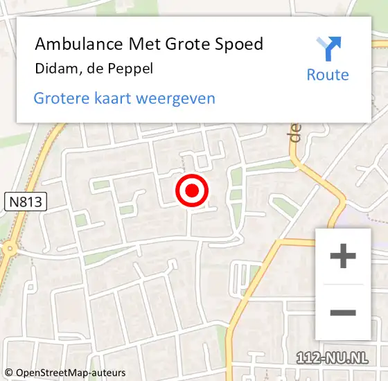 Locatie op kaart van de 112 melding: Ambulance Met Grote Spoed Naar Didam, de Peppel op 2 augustus 2022 01:54