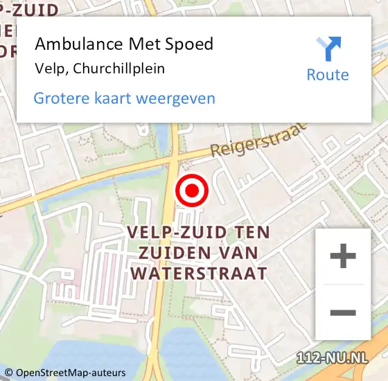 Locatie op kaart van de 112 melding: Ambulance Met Spoed Naar Velp, Churchillplein op 2 augustus 2022 02:40