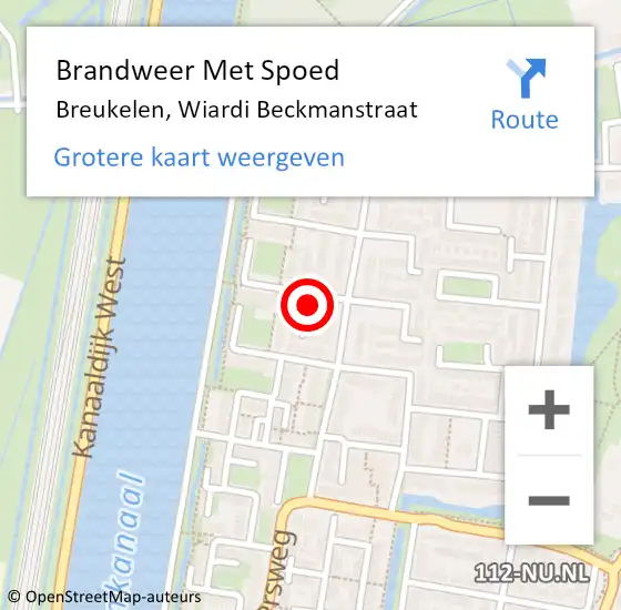 Locatie op kaart van de 112 melding: Brandweer Met Spoed Naar Breukelen, Wiardi Beckmanstraat op 2 augustus 2022 02:41