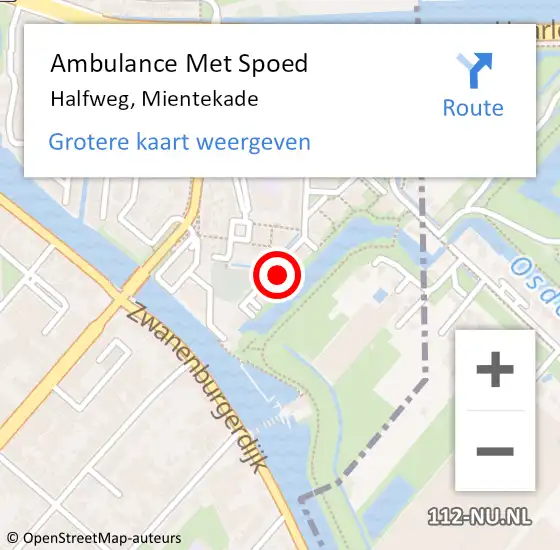 Locatie op kaart van de 112 melding: Ambulance Met Spoed Naar Halfweg, Mientekade op 2 augustus 2022 03:44
