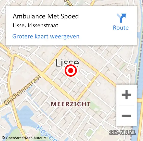 Locatie op kaart van de 112 melding: Ambulance Met Spoed Naar Lisse, Irissenstraat op 2 augustus 2022 05:06