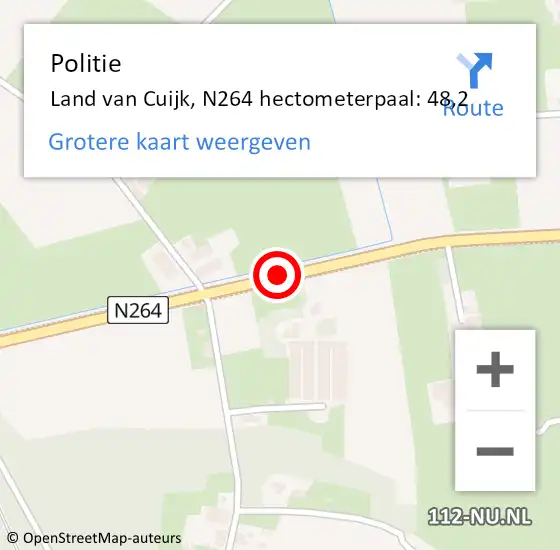 Locatie op kaart van de 112 melding: Politie Land van Cuijk, N264 hectometerpaal: 48,2 op 2 augustus 2022 05:19