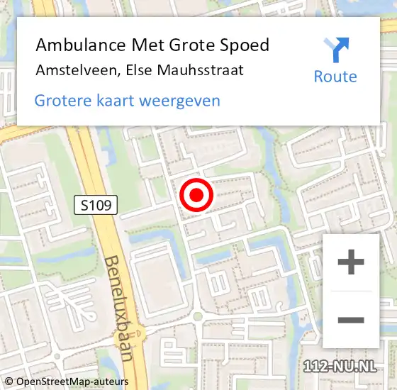 Locatie op kaart van de 112 melding: Ambulance Met Grote Spoed Naar Amstelveen, Else Mauhsstraat op 2 augustus 2022 06:36