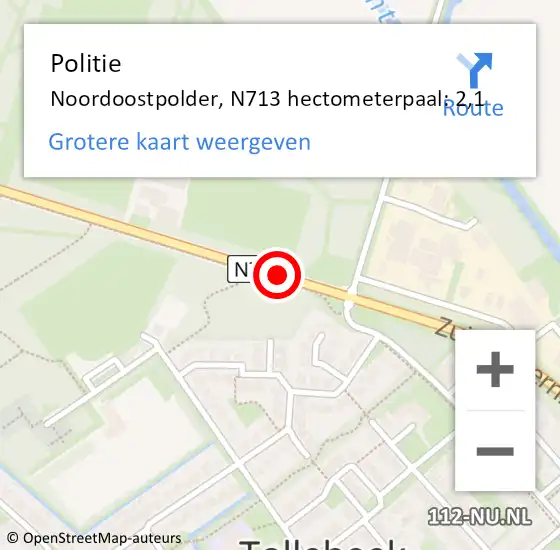 Locatie op kaart van de 112 melding: Politie Noordoostpolder, N713 hectometerpaal: 2,1 op 2 augustus 2022 07:43