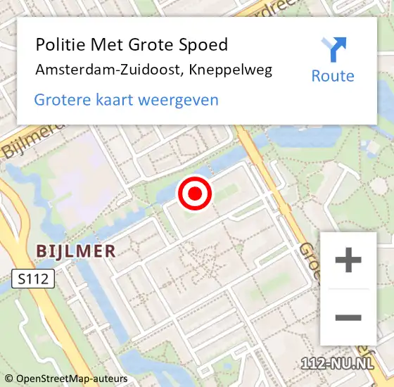 Locatie op kaart van de 112 melding: Politie Met Grote Spoed Naar Amsterdam-Zuidoost, Kneppelweg op 2 augustus 2022 07:51