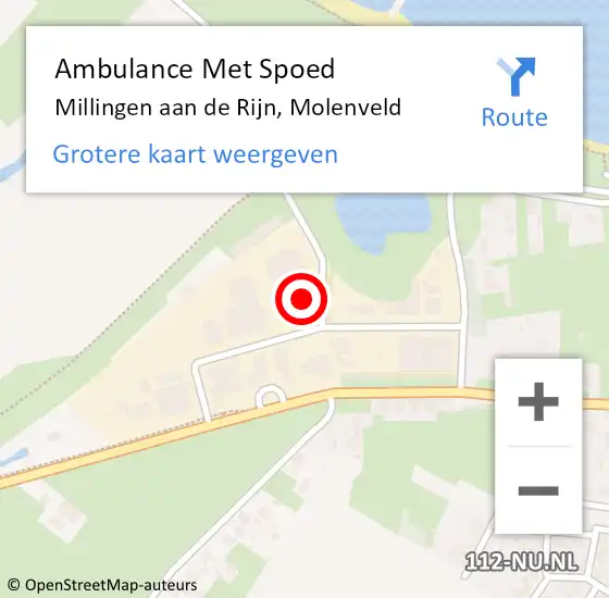 Locatie op kaart van de 112 melding: Ambulance Met Spoed Naar Millingen aan de Rijn, Molenveld op 2 augustus 2022 08:34
