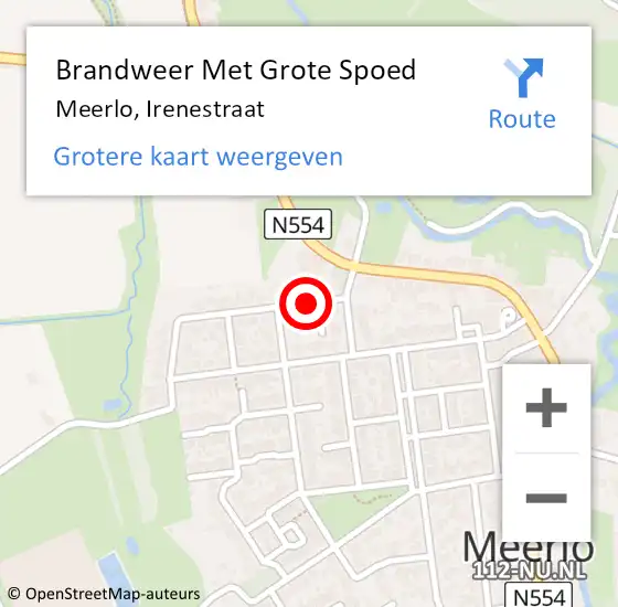 Locatie op kaart van de 112 melding: Brandweer Met Grote Spoed Naar Meerlo, Irenestraat op 2 augustus 2022 08:46