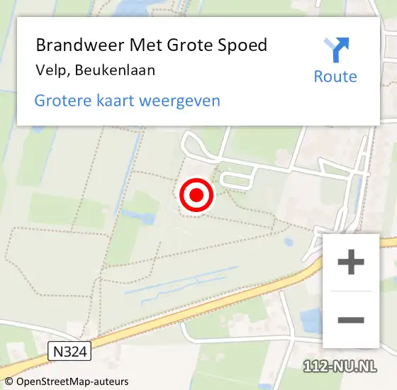 Locatie op kaart van de 112 melding: Brandweer Met Grote Spoed Naar Velp, Beukenlaan op 2 augustus 2022 08:59