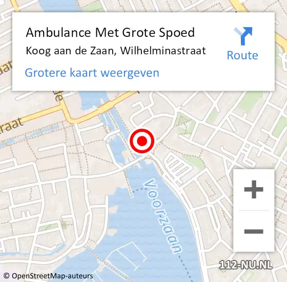 Locatie op kaart van de 112 melding: Ambulance Met Grote Spoed Naar Koog aan de Zaan, Wilhelminastraat op 2 augustus 2022 09:14