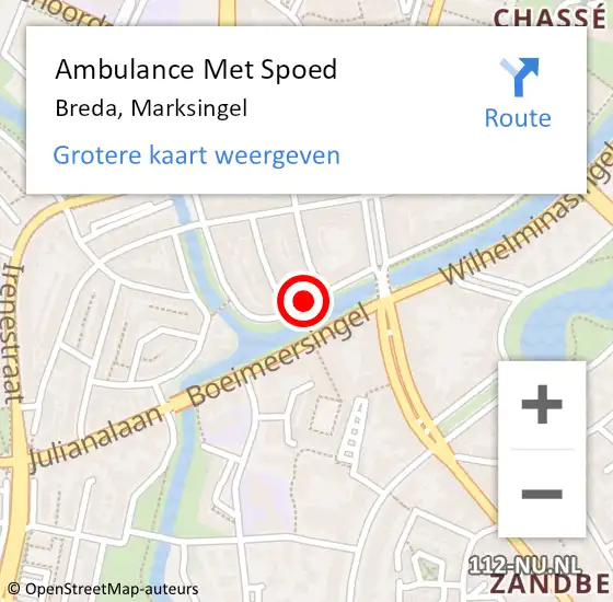 Locatie op kaart van de 112 melding: Ambulance Met Spoed Naar Breda, Marksingel op 25 juli 2014 03:39