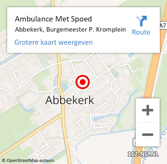 Locatie op kaart van de 112 melding: Ambulance Met Spoed Naar Abbekerk, Burgemeester P. Kromplein op 2 augustus 2022 09:43