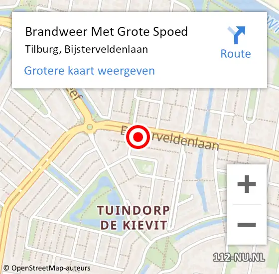 Locatie op kaart van de 112 melding: Brandweer Met Grote Spoed Naar Tilburg, Bijsterveldenlaan op 2 augustus 2022 09:49