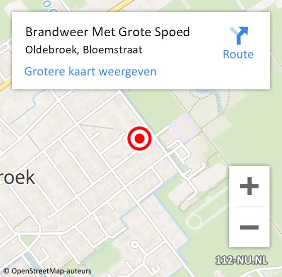 Locatie op kaart van de 112 melding: Brandweer Met Grote Spoed Naar Oldebroek, Bloemstraat op 2 augustus 2022 10:32