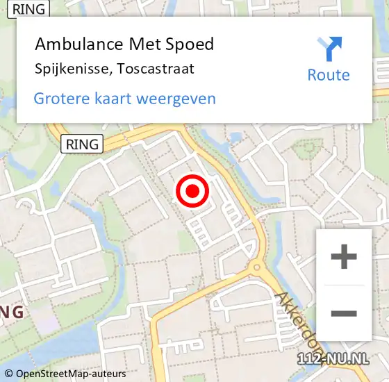 Locatie op kaart van de 112 melding: Ambulance Met Spoed Naar Spijkenisse, Toscastraat op 2 augustus 2022 10:41