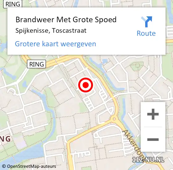 Locatie op kaart van de 112 melding: Brandweer Met Grote Spoed Naar Spijkenisse, Toscastraat op 2 augustus 2022 10:43