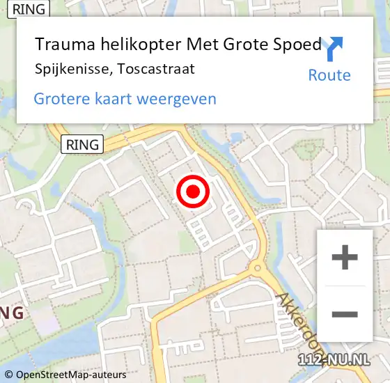 Locatie op kaart van de 112 melding: Trauma helikopter Met Grote Spoed Naar Spijkenisse, Toscastraat op 2 augustus 2022 11:04