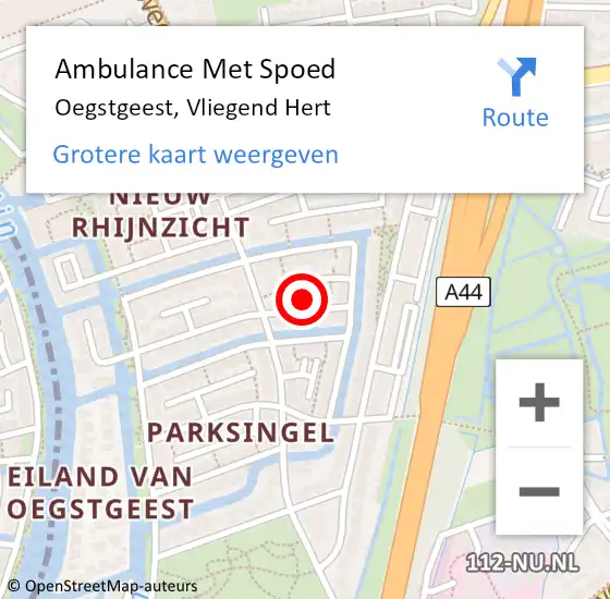 Locatie op kaart van de 112 melding: Ambulance Met Spoed Naar Oegstgeest, Vliegend Hert op 2 augustus 2022 11:26